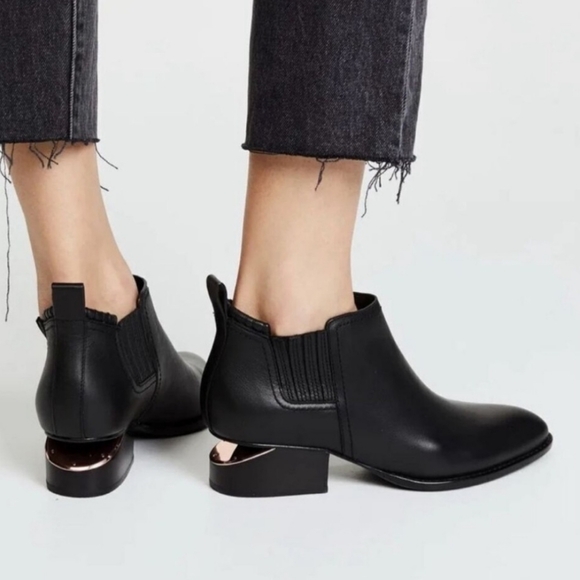 Alexander Wang Kori Bootie With Rhodium Leather Black Chelsea Ankle Cutout 37.5 - Picture 2 of 16